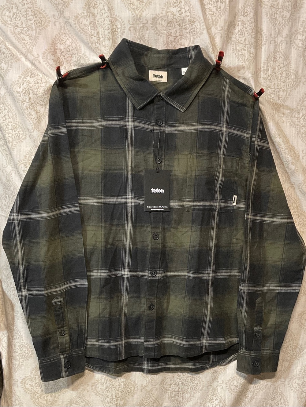 Teton Green and Black Plaid Long-Sleeve Button-Down Shirt